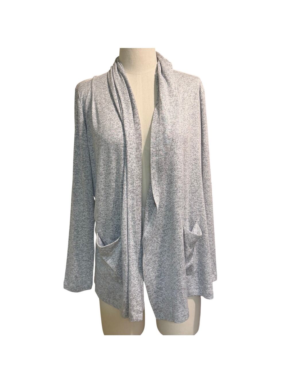 Athleta Luxe Pose Wrap Cardigan Gray Marled Open‎ Front Pockets Size Medium